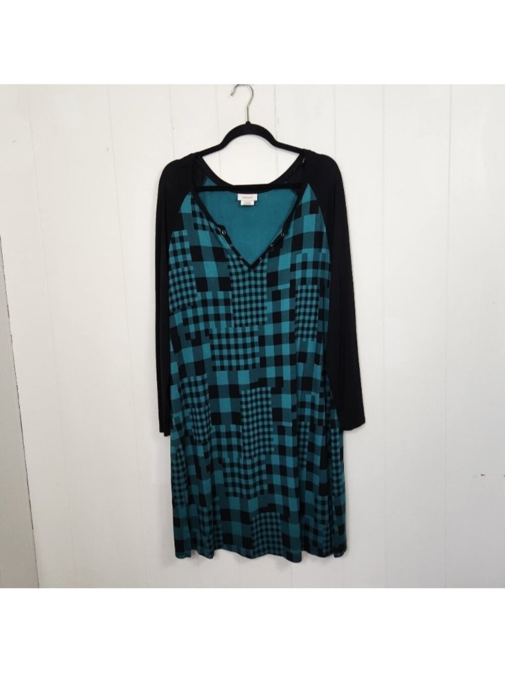 Deesse Green Plaid Nightgown Sleepwear Dress PJs Pyjamas Plaid Green Black 0X XL